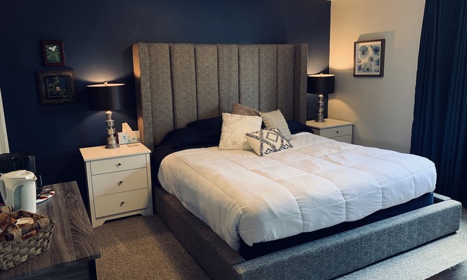 Spokane House | Quiet, private bath and comfy, cozy - king-size bed! Germ Protected!