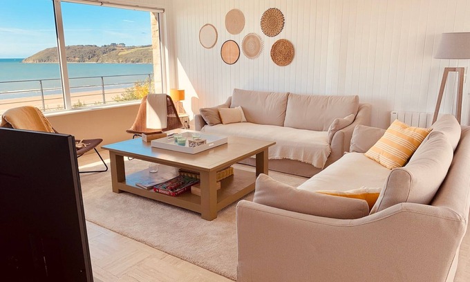 Saint-Michel-en-Greve Apartment | RARE: 180° full sea view overlooking the beach