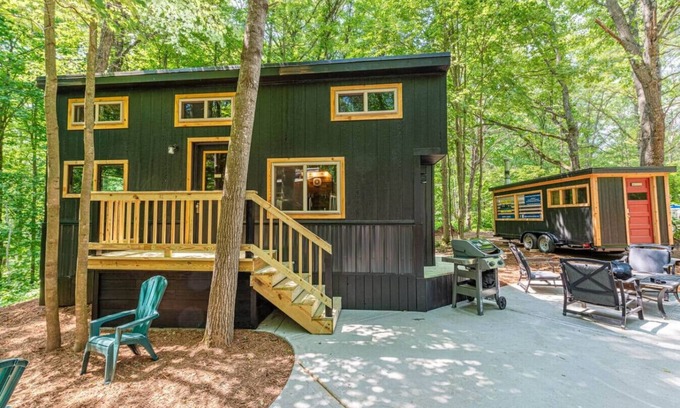 Willard House | River Retreat Tiny Homes:Wood Sauna/Rec Room/River