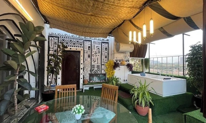 Koregaon Park Apartment | Riverside Jacuzzi Terrace patio with safety