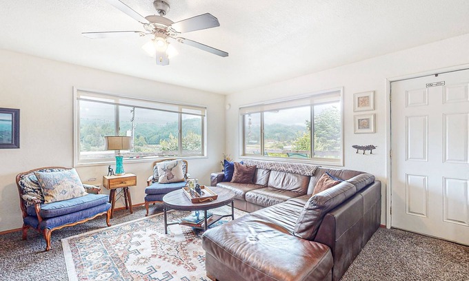 Reedsport House | Riverview retreat with game room | walk to dining | near beach, dunes, lakes