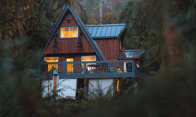 Concrete Cabin | Secluded Forest Cabin w/Hot Tub & Private Waterfall