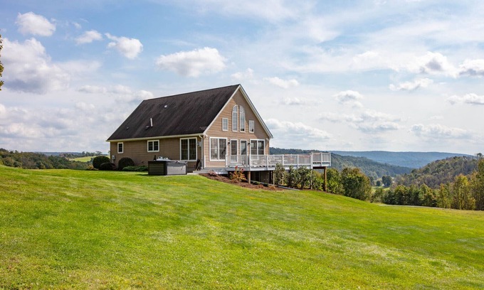 Wellsboro House | Sky High Chalet! Gorgeous home on 10+ acres with hot tub, 2 minutes to Wellsboro