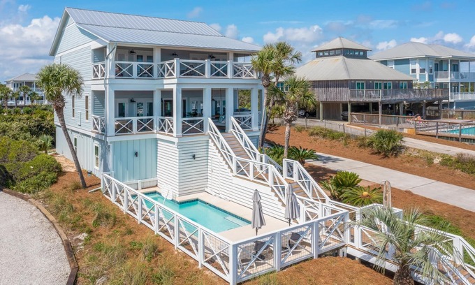 Gulf Trace House | Spend Fall by the Gulf! Gulf Views! Steps From The Beach! Private Pool! Sprawling Porches!