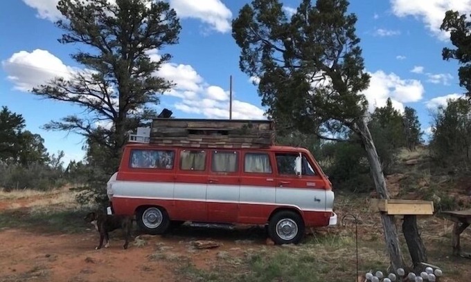 Monticello Apartment | Step back in time with The 70s Rock N Roll Camper Van, where nostalgia meets outdoor adventure.