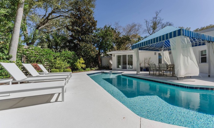 East Beach House | Stunning one-level, 5 bedroom East Beach home with heated pool & spa