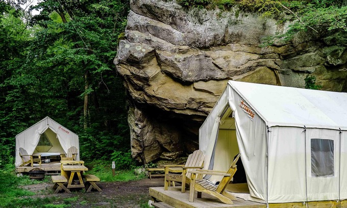 Ansted RV Rental | Tentrr State Park Site - WV Hawk's Nest State Park - Site A - Double Camp