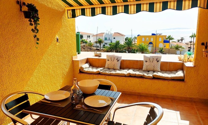 Santiago del Teide Apartment | Terrace, sea view, WiFi, A/C, swimming pool, 50 mts. from the beach