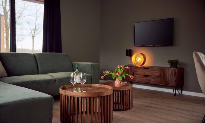 Lattrop House | The Amalia 4 Deluxe is a luxurious holiday home with a private sauna, a spacious living room, open kitchen, two bedrooms and a large patio.