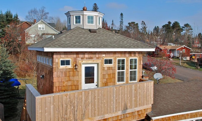 Grand Marais Apartment | The Lighthouse. unique lodging overlooking the harbor. Sauna special!
