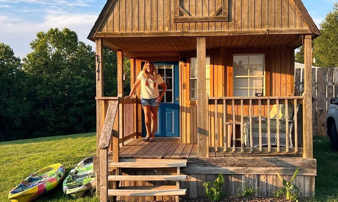 Pineville Cabin | The Little Sugar Shack, a rustic tiny cabin with hot tub access & fiery sunsets!