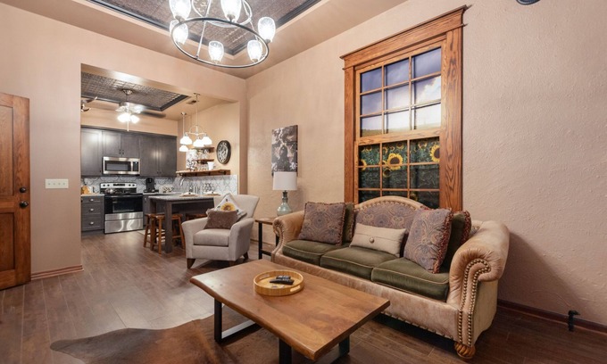 Wichita Apartment | The Sunflower Loft is located 1 block from Old Town in a 2 story brick building.