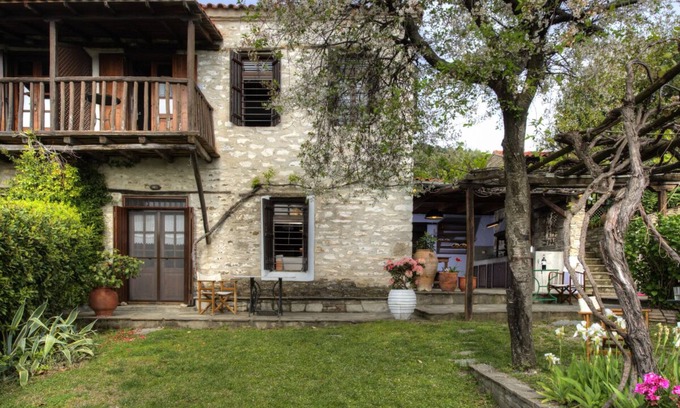 Parthenonas Cottage | Traditional, stonebuilt, 1930s, renovated cottage with sunset, sea view.