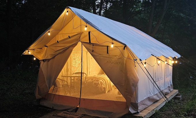 East Meredith RV Rental | Trailside Camp - Glamping Tent near Oneonta & Cooperstown