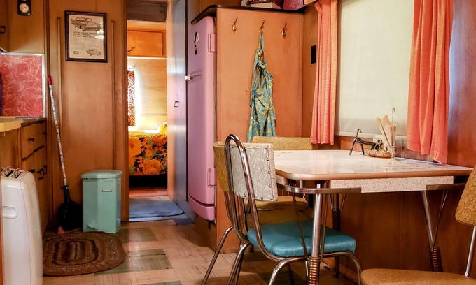 Riverton RV Rental | Travel back in time to the 1950s! Stay in the Pink lady from 1957!