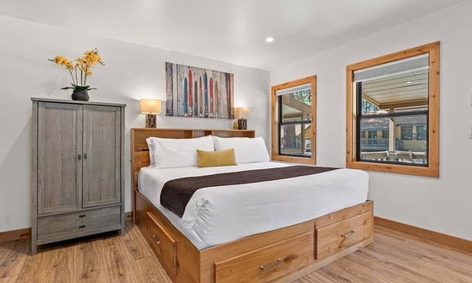 Tahoe Vista Cabin | Updated and Sleek End Unit Condo with Privacy and Perfection!