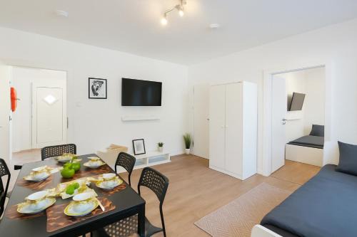 Aldenrade Apartment | VAZ Apartments Walsum für Monteure und Fachkräfte, Küche, Terrasse, TV, WLAN, Parkplatz, Autobahnähe