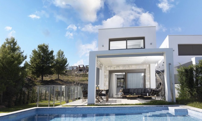 Haniotis Villa | Villa Mare - Private Pool, 4 Bdrms, Sea View, BBQ