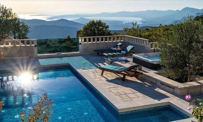 Gornje Sitno Villa | VILLA RUNJE- STONE BEAUTY with heated pool, jacuzzi, amazing view on Split & sea