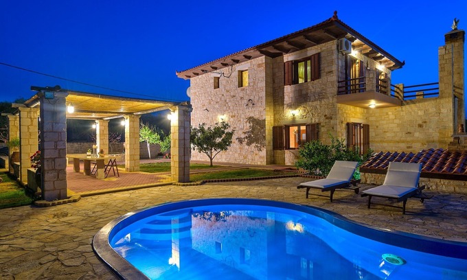 Platanias Villa | Villa with wonderful panoramic sea and mountain view, private pool and barbecue