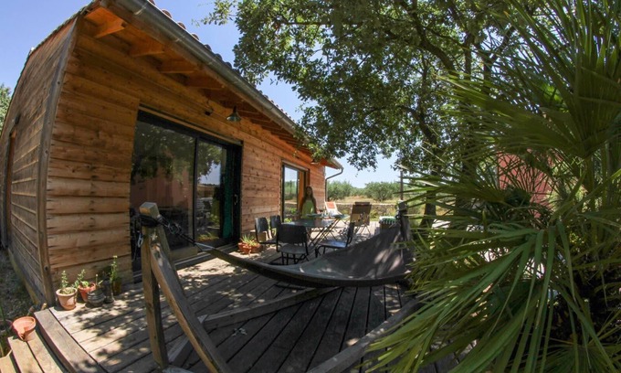 Saint-Quentin-la-Poterie House | Wooden house with large terrace and lovely view