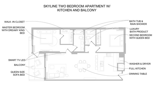 Skyline - Two Bedroom Apartment w/Kitchen and Balcony