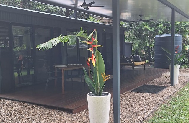 beach over road, rainforest, cassowary, goanna , beach cafe, king bed , air con