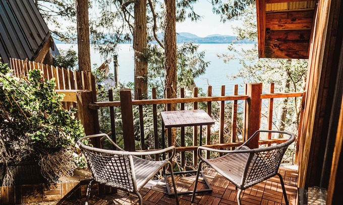 Galiano Cabin | Beautiful cabin with an outdoor deck, stunning water view & cliffside jacuzzi.